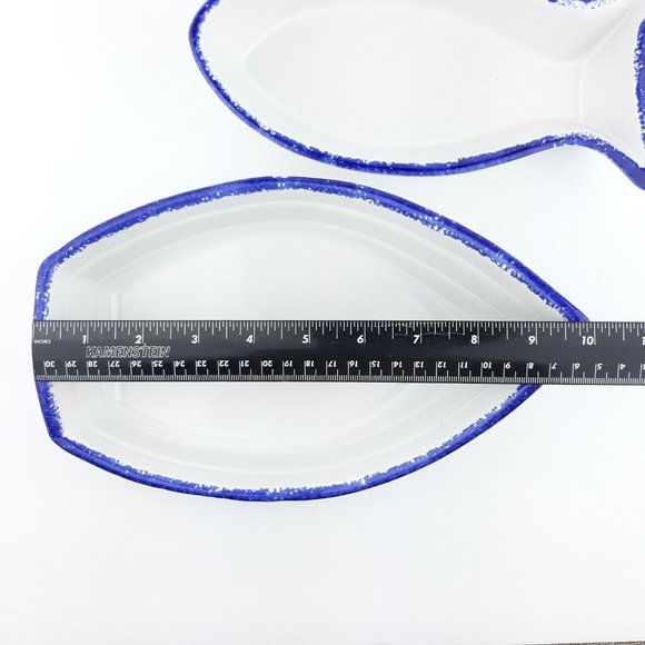 Fish Boat Shaped White Blue Ceramic Serving Dishes Made In Portugal Set Of 2 - Picture 4 of 12